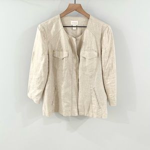 Chico’s Foil Lined Linen Jacket Beige Size 1 (Medium)